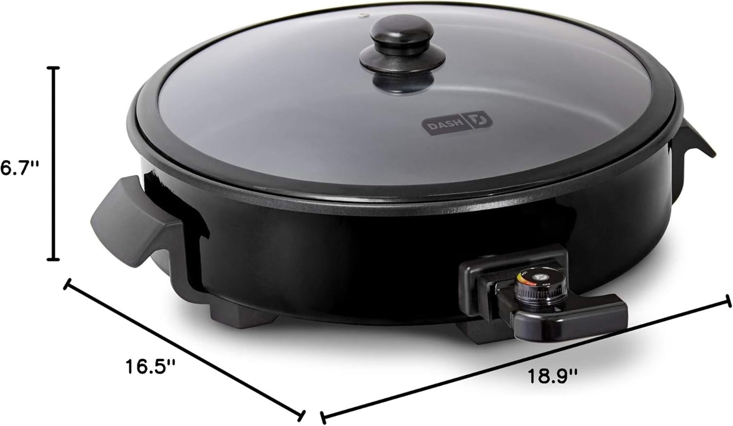 Dash Family Size Electric Skillet with 14 Inch Nonstick Surface + Recipe Book for Pizza, Burgers, Cookies, Fajitas, Breakfast & More, 20 Cup Capacity, 1400-Watt - Black