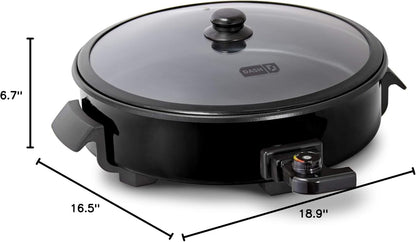 Dash Family Size Electric Skillet with 14 Inch Nonstick Surface + Recipe Book for Pizza, Burgers, Cookies, Fajitas, Breakfast & More, 20 Cup Capacity, 1400-Watt - Black